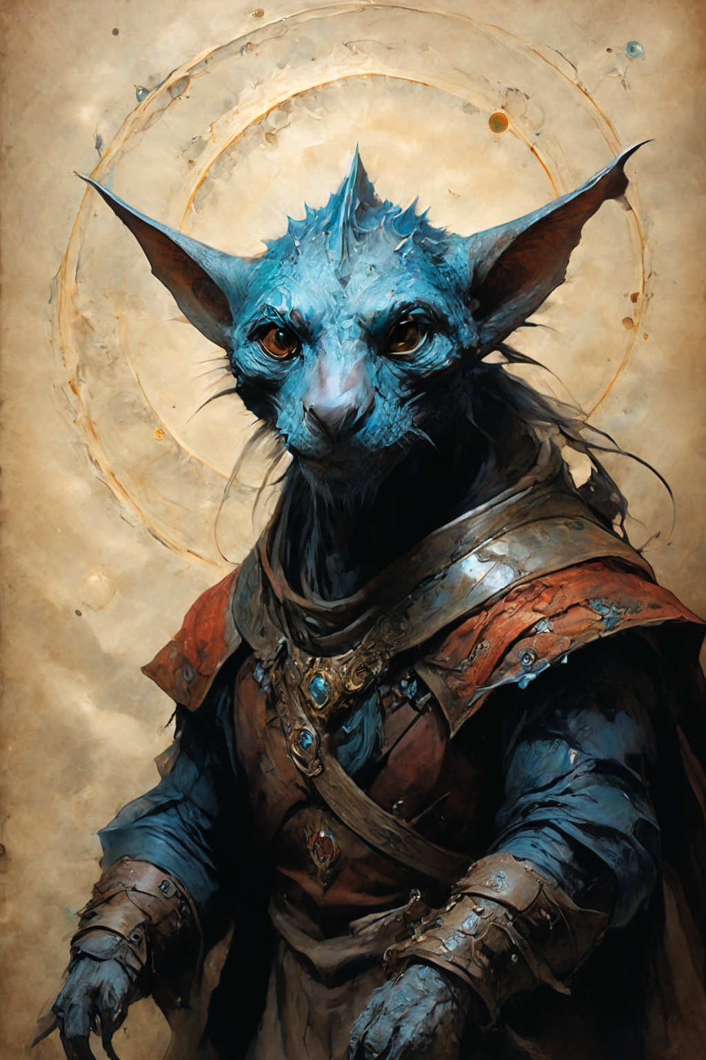 Detailed digital portrait of a  <lora:RPGKobaldXL:0.7> kobald at a Planetary rings repurposed for habitation, <lora:Ethereal_Grace:0.7>,  <lora:ParchartXL-1.5:0.7> on parchment