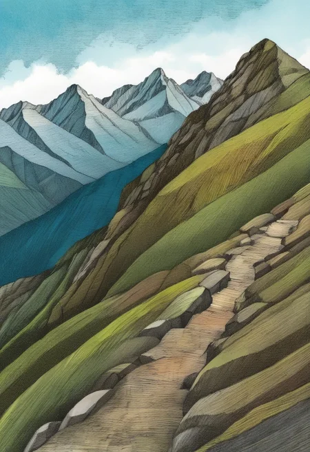 ALobelStyle illustration,
A trail in the mountains