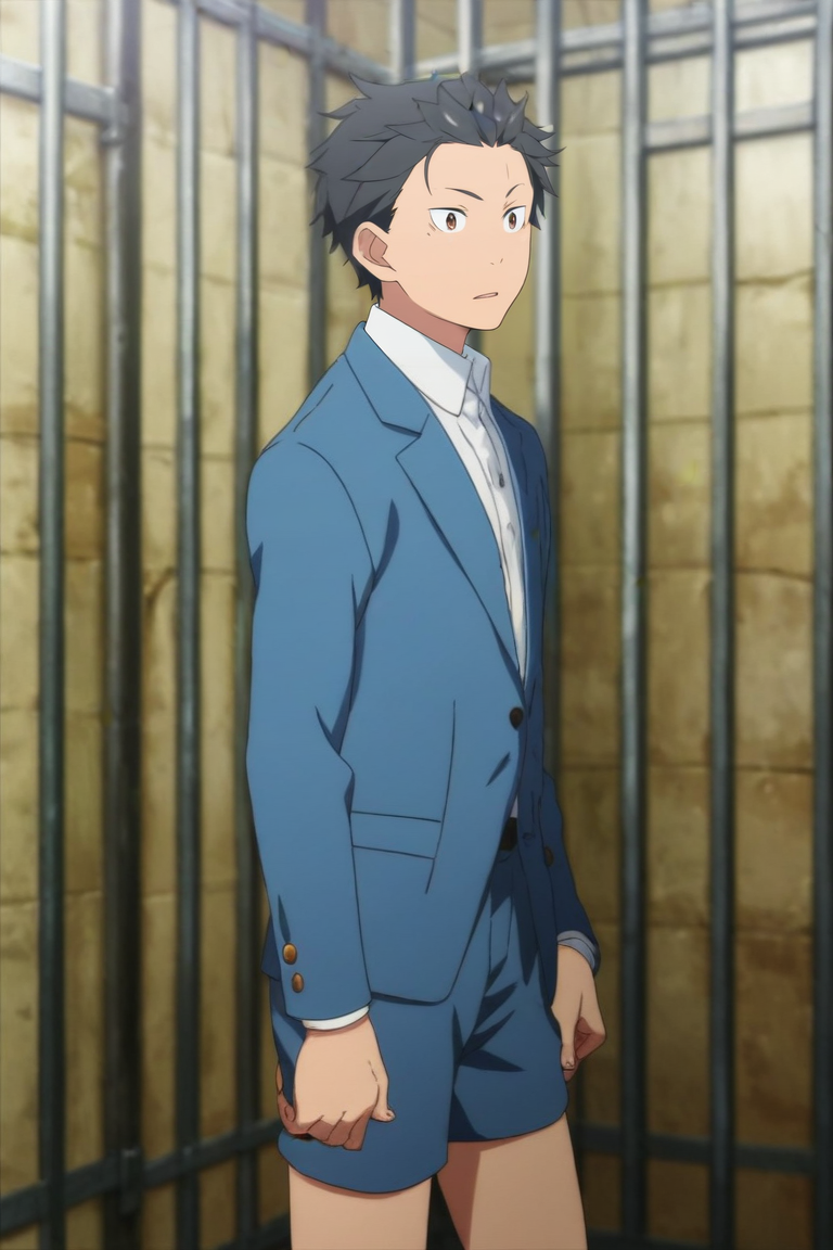 score_9, score_8_up, score_7_up, source_anime, (photorealistic:0.6), , , depth of field, 1boy, solo, male focus, <lora:subaru_natsuki_pony:0.88>, subaru_natsuki, , suit shorts,, prison, , <lora:sdxl_lightning_8step_lora:1>
