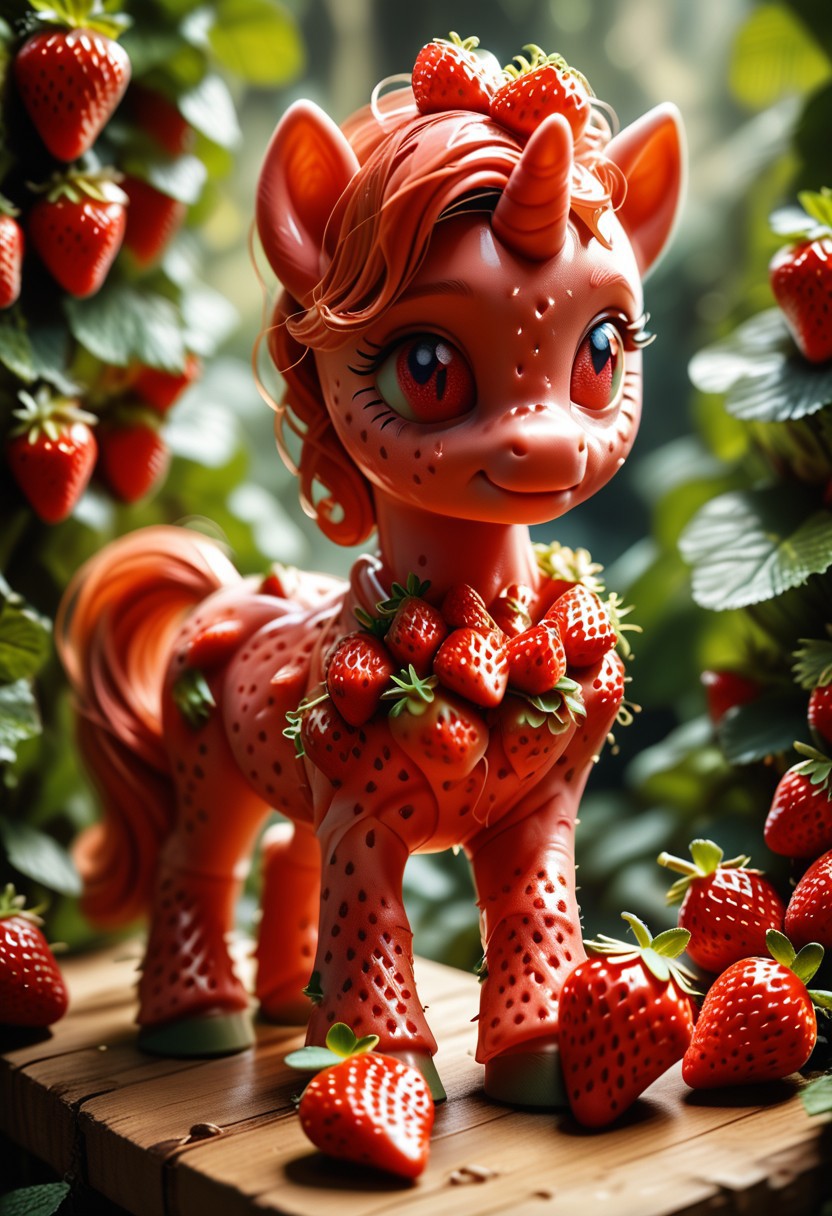 score_9, score_8_up, score_7_up, Realistic, BREAK,
World Morph (Strawberry), pony unicorn