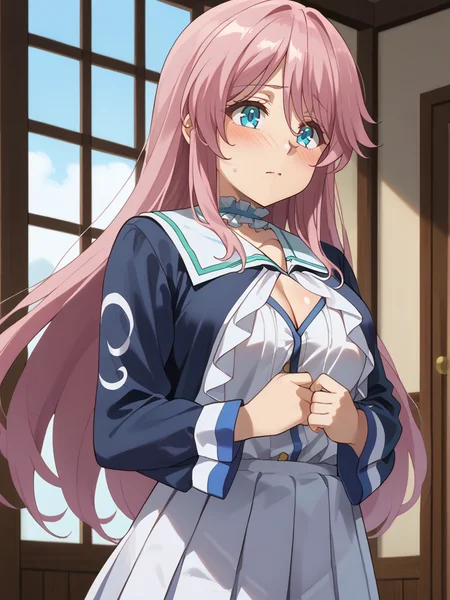 score_9, score_8_up, score_7_up, score_6_up, score_5_up, score_4_up, source_furry,cinematic shadow, detailed hands,random sexy pose,character focus, detailed skins, perfect curvy medium breasts, body blush,<lora:StS_PonyXL_Detail_Slider_v1.4_iteration_3:4>, (sidelocks:1.4),cowboy shot, high resolution,anime screencap, anime coloring, ultra detailed,8K,16K,32k,64k,128k,256k,ultra-detailed,best quality, <lora:zPDXLxxx+:1> zPDXLxxx, <lora:zPDXLpg+:1> zPDXLpg, cowboy shot, <lora:Flare_Arlgrande_Jioral_Freia:1>,freia,long hair,pink hair,bangs, blue eyes, freiadress,frilled choker,sailor collar, cleavage,blue long sleeves jacket, open jacket, white dress, frills, white pleated skirt, zettai ryouiki, shy, random sexy pose, orgasm