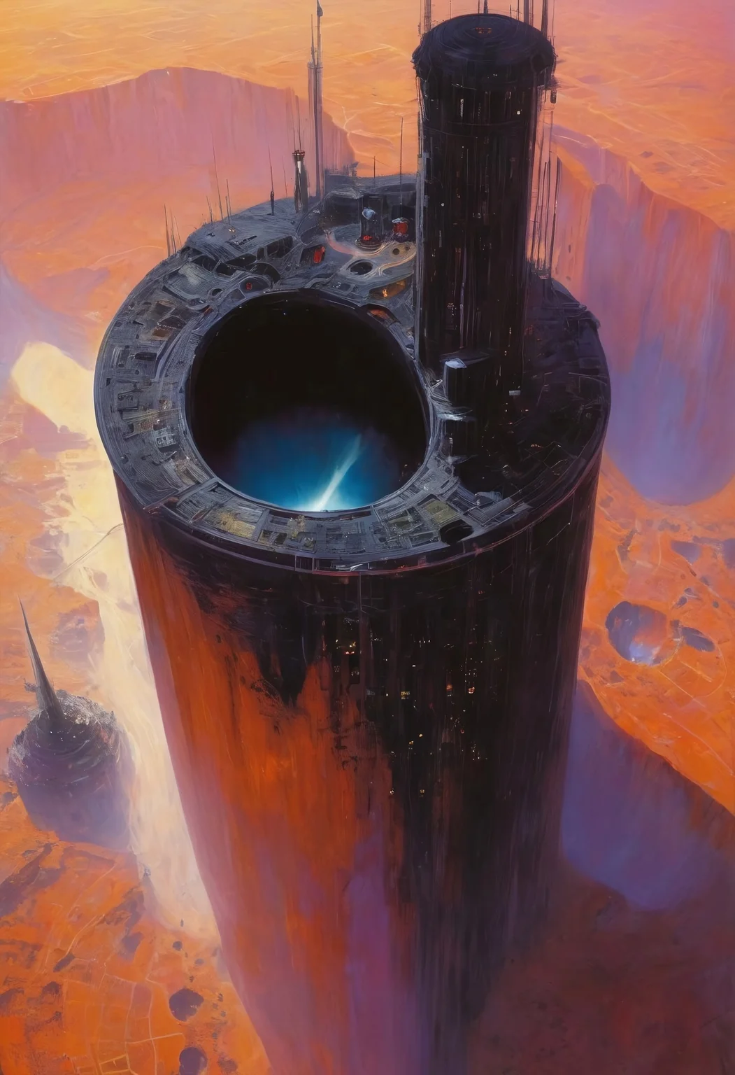 best quality, masterpiece, painting, concept art, ((((High angle From avove, camera from above, Bird's-eye view, aerial shot view)))), In the heart of the absurdes, a giant black hole consumed fantasy village.
<lora:John Harris Style:0.8> John Harris Style page