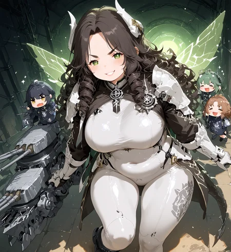 IllusP0s, PonyScores7, source_anime, ah1, IllustriousQual, interesting, exciting, spectacular, wonderful, <lora:natsumi_style:0.5>, <lora:by_usakun-pony:0.4>, by usakun, <lora:Akina_Bbw_Style_-_PonyXL:0.2>, AkinBw,
BREAK (emo fashion style, characterized by dark colors, layered clothing, and edgy accessories, allows individuals to express emotions and individuality, often incorporates elements of punk and gothic styles, promotes self-expression and authenticity),
BREAK 1girl, mature female, (round face:1.2), (thick eyebrows), (curvy), round-chin, caucasian, (plump face), <lora:Round_face:0.2>, <lora:ETO_OC_Illustrius:0.5>, eto_oc, skindentation, (plump), thick thighs, wide hips, busty, voluptuous, lips, <lora:venus body PonyXL:0.3>, <lora:shinyskin2:0.2>, glistening skin,
BREAK  (curly hair), long hair, (black hair:1.4), (parted hair), messy hair, kinky curls, <lora:hairdetailpxl:0.2>, hairdetailpxl,
BREAK (half green and brown eyes), (colorful eyes), (multicolored eyes), (downturned eyes:1.4), <lora:expressive eyes:0.2>, expressive eyes, <lora:eyedetailpxl:0.2>, eyedetailpxl, <lora:Eyes_High_Definition:0.2>, EyesHD,
BREAK ((doyagao, proud, happy, smug, ^ ^, v-shaped eyebrows, = =, closed eyes)), <lora:Expressive_H:0.2>, Expressiveh, <lora:Emotional_Anime_Expressions_PonyXL_Concept:0.2>, emotional, <lora:Best_Facial_Expression_LoRA_PONY:0.2>, looking at viewer, <lora:Detailed expressive EXEV style -XL Pony V1.0:0.2>, FaceDetail,
BREAK ((cooking Refreshing cucumber salad with a vinegar dressing)),
BREAK (<lora:AL_Style_Normal_Ship:0.8>, ALstyl3, azur lane, retrofit,retrofit (azur lane), whitesmoke rigging, mecha, wings, glowing neon circuits,  metallic structure, turret, gacha style, huge cannon, Horns, mechanic tail, boots, light armor, very gray bodysuit, glowing bodysuit, skin tight),
BREAK (((Hauntingly spectral tunnel))),
BREAK <lora:xl_more_art-full_v1:0.2>, <lora:aesthetic_anime_v1s:0.2>, <lora:EpicF4nta5yXL:0.2>, <lora:detailxl:0.2>, detailxl, <lora:Fant5yP0ny:0.2>, best quality, amazing quality, best aesthetic, absurdres, illustration, Volumetric_Lighting, ultra-detailed, very aesthetic, intricate details, 8k, masterpiece, best_quality
BREAK Stable_Yogis_PDXL_Positives, AS-Adult, <lora:Complicated fantasy portrait - XL Pony V2.0:0.2>, bad-hands-5, <lora:HDA_Detailer:0.3>,