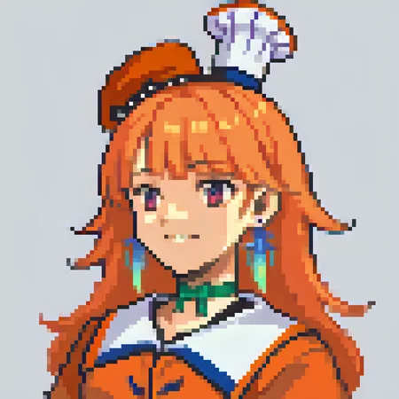 score_9, score_8_up, score_7_up, source_anime, fegbaportraits, portrait, white background, solo, 1girl, KiaraBase, smile, long hair, feather earrings, orange beret, mini chef hat, ribbon choker, orange vest <lora:zs_FEGBAPortraitsXL:1> <lora:ChamTakanashiKiaraPonyXL:0.9>