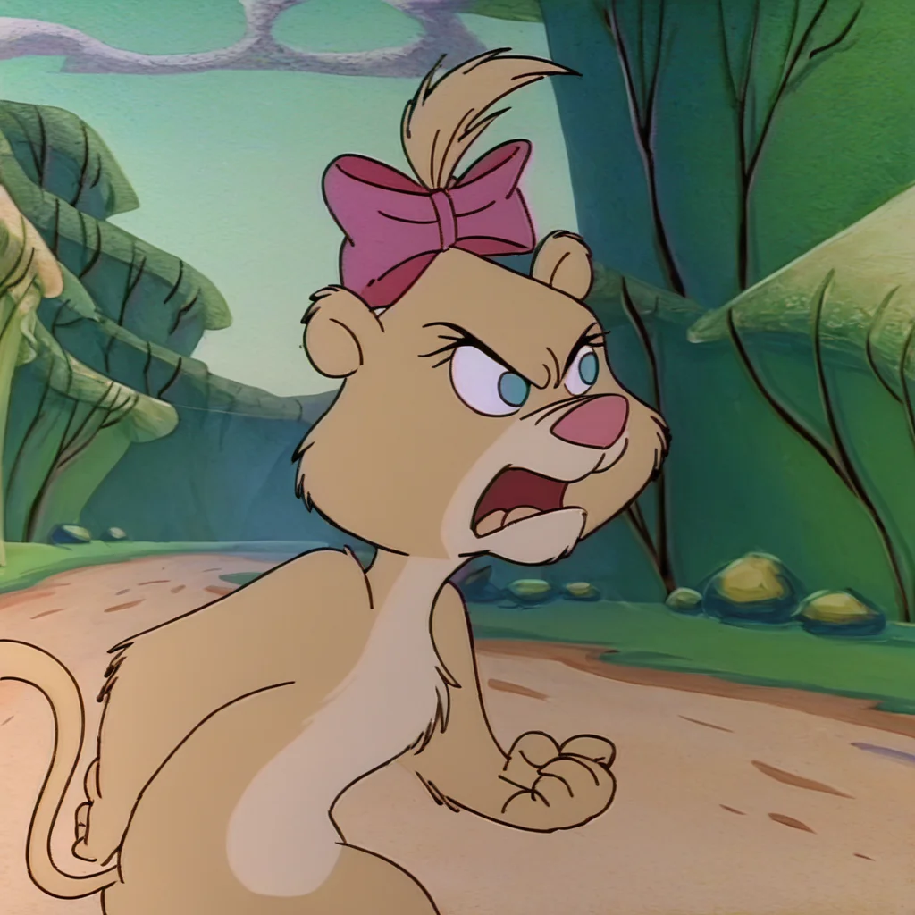 score_9_up, score_8_up, BREAK, bela, 1girl, lion cub, anthro, solo, female child, blue eyes, hair bow, tail, golden fur, angry, roar, outdoors, <lora:Bela_Oz_Kids:1>