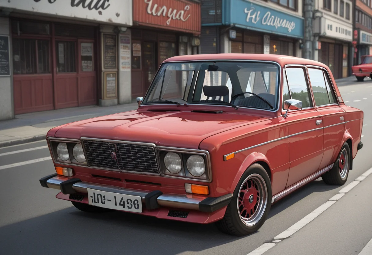 masterpiece, best quality, zh1g4, no humans, vehicle focus, car, street, red car,