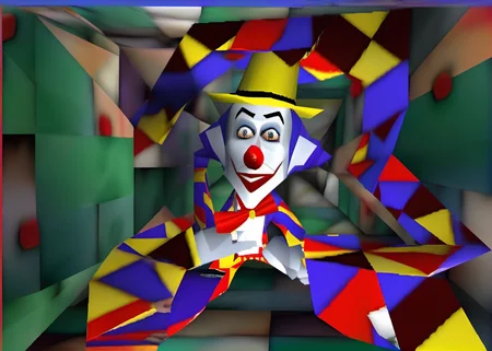 Twisted, cubist-painting of a clown in Transonic speed, ultra-HD. , (ps1 style), <lora:ps1_style_SDXL_v1:1> , (game screenshot), (computer generated image)