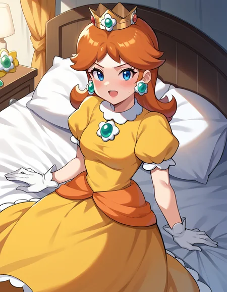 score_9, score_8_up, score_7_up, source_anime,
princessdaisy, <lora:princess-daisy-ponyxl-lora-nochekaiser:1>,
princess daisy, blue eyes, long hair, orange hair,
crown, daisy, dress, flower, gem, gloves, orange dress, puffy short sleeves, puffy sleeves, short sleeves, white gloves,
indoors, bed, bed room, on side, blush, drunk,
looking at viewer, cowboy shot, dutch angle,