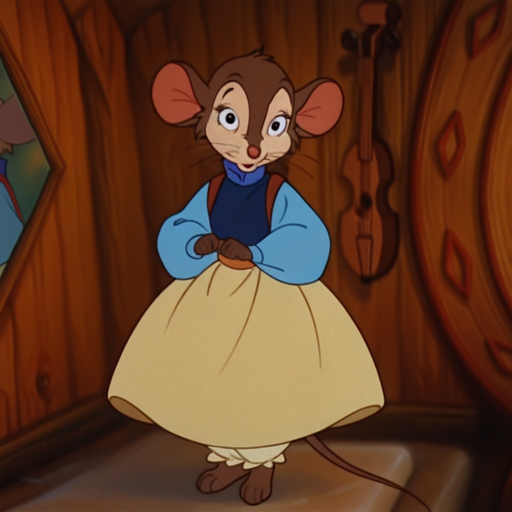 masterpiece, best quality, amazing quality, tanyaMILv2, semi-anthro, mouse_girl, brown fur, black eyes, whiskers, blue shirt, long sleeves, yellow skirt, inside, standing, solo, 1girl, looking at viewer, <lora:00b7df98-d886-4ab0-81c5-15c382e3dcd2:1.0>