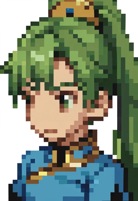score_9, score_8_up, score_7_up, source_anime, BREAK, solo, 1girl, <lora:FF-Tactics-Portraits-pdxl_Fp:1>, simple background, portrait, pixel art, white background, <lora:lyn-pdxl-nvwls-v1:0.9>, defLyn, green hair, high ponytail, blue dress, short sleeves,
