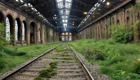 fflixdcenv, scenery, original, no humans, ruins, moss, railroad tracks, train station, plant, grass, photoshop (medium)
<lora:fflixdcenv-000013:1>