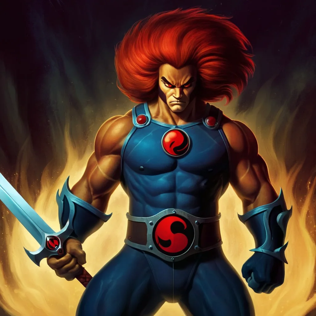 Dark Fantasy Art of <lora:liono thundercats:1>
liono thundercats a cartoon character holding a sword in his hand , dark, moody, dark fantasy style