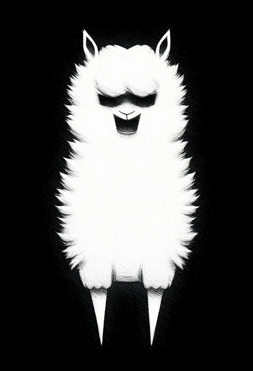 (black and white sketch) of ((a fluffy alpaca)) animal in a mystical enchanted forest, bathed in a soft, ethereal glow. extremely detailed, 3nch4nt3d f0r3st, Masterpiece,best quality,hi res,8k,hi res,8k,award winning, sharp focus, intricate, highly detailed, alpaca are related to llamas, ((doodle, ScribbleRay))
