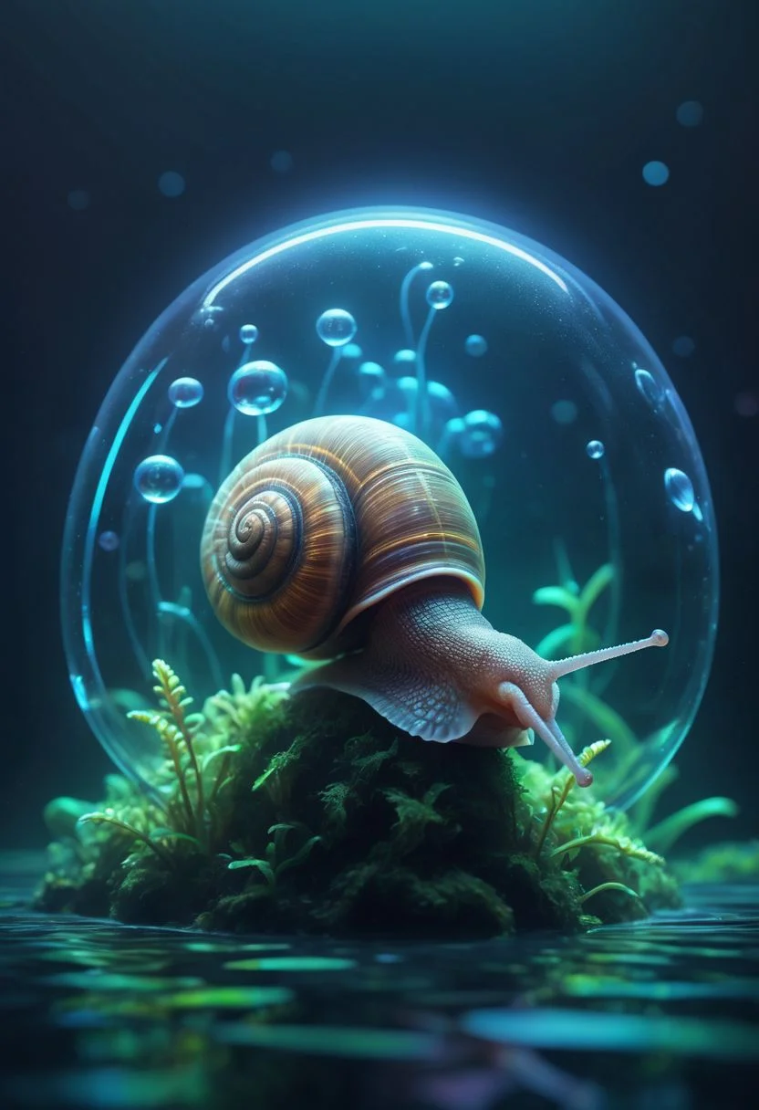cute cuddly fluffy snail, (underwater:1.2),
fluorescent plants, (air bubbles:1.1),
translucent, cyborg,
futuristic, biodome,
neon light, cyberpunk, crepuscular rays,