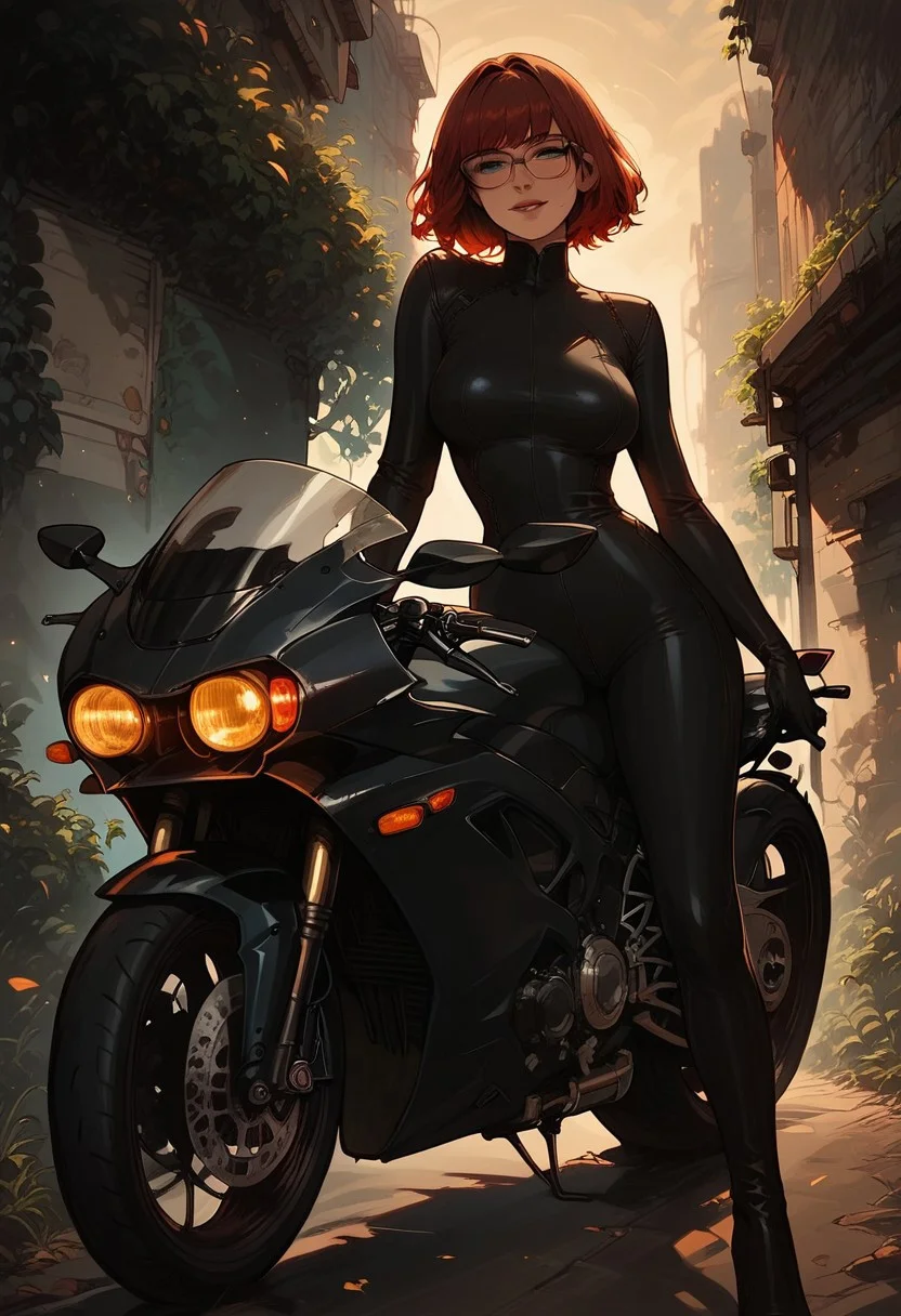 score_9, score_8_up, score_8. score_9, score_8_up, score_7_up, score_6_up, masterpiece, 4k, high quality, (best quality:1.1)
1girl, solo, short red hair, bangs, green eyes, aviator glasses, large breasts, seductive smile, leaning back, looking at viewer, black latex bodysuit, black highheels
BREAK
garage, cars, tools, cr0tchr0ck3t, motorcycle, ground vehicle, motorcycle,