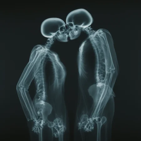 cinematic film still of <lora:x-ray style:1> X-ray of
a couple of skeletons standing next to each other kissing
,x-ray style, shallow depth of field, vignette, highly detailed, high budget, bokeh, cinemascope, moody, epic, gorgeous, film grain, grainy