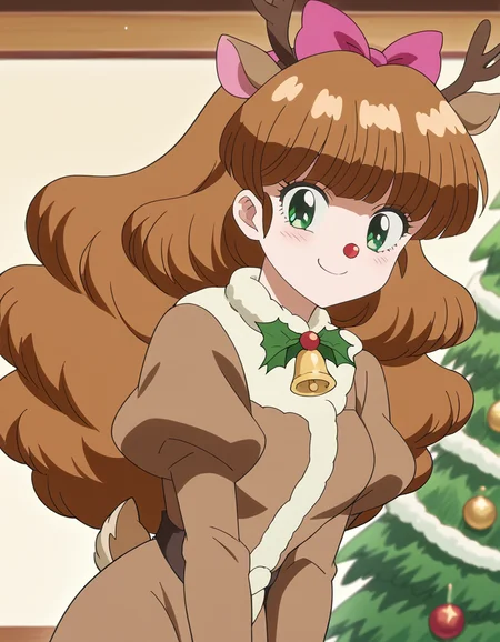 score_9, score_8_up, score_7_up, source_anime, <lora:azusa-shiratori-s1-ponyxl-lora-nochekaiser:1>, azusa shiratori, long hair, brown hair, bow, green eyes, hair bow, pink bow, medium breasts, anime screencap,, <lora:reindeer-costume-ponyxl-lora-nochekaiser:1>, reindeer costume, animal costume, reindeer antlers, antlers, fake antlers, reindeer hood, christmas, red nose, deer ears, deer tail, christmas tree, bell, horns, reindeer,, blush, smile, tongue out, looking at viewer,, , dutch angle, cowboy shot