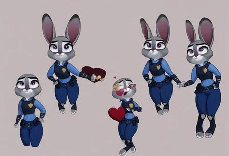 heart floating, heart-shaped pupils, aroused, heart eyes, cupid arrow, Valentine's day themed, Judy Hopps,  police outfit, 1 girl