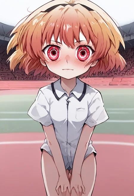 score_9, score_7_up, source_anime, uncensored, flat color, vector trace, zPDXLxxx, <lora:intricate_details:0.5> intricate_details_xl, running track, (charged:1.1), ancient, fruit background, wide shot, eye focus, music video,
1girl, solo, li, small breasts, gradient hair, heart hair bun, asymmetrical bangs, hair pulled back, short hair, looking at viewer, Undone sarashi, hands between legs, intense stare,
<lora:Higurashi_Looper_Eyes_v1.1:1> looper eyes, red eyes, glowing eyes, symbol-shaped pupils, eye reflection <lora:Orenji_v3:1> orenji