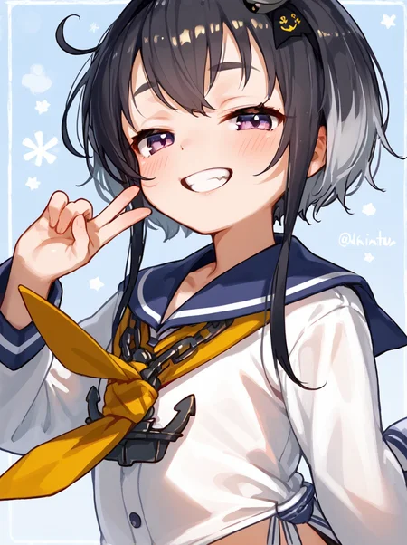 score 9, score 8 up, score 7 up, detailed background, shiny skin,
<lora:tokitsu.pony:1>,
tokitsu,
half-closed eyes, grin, blush,