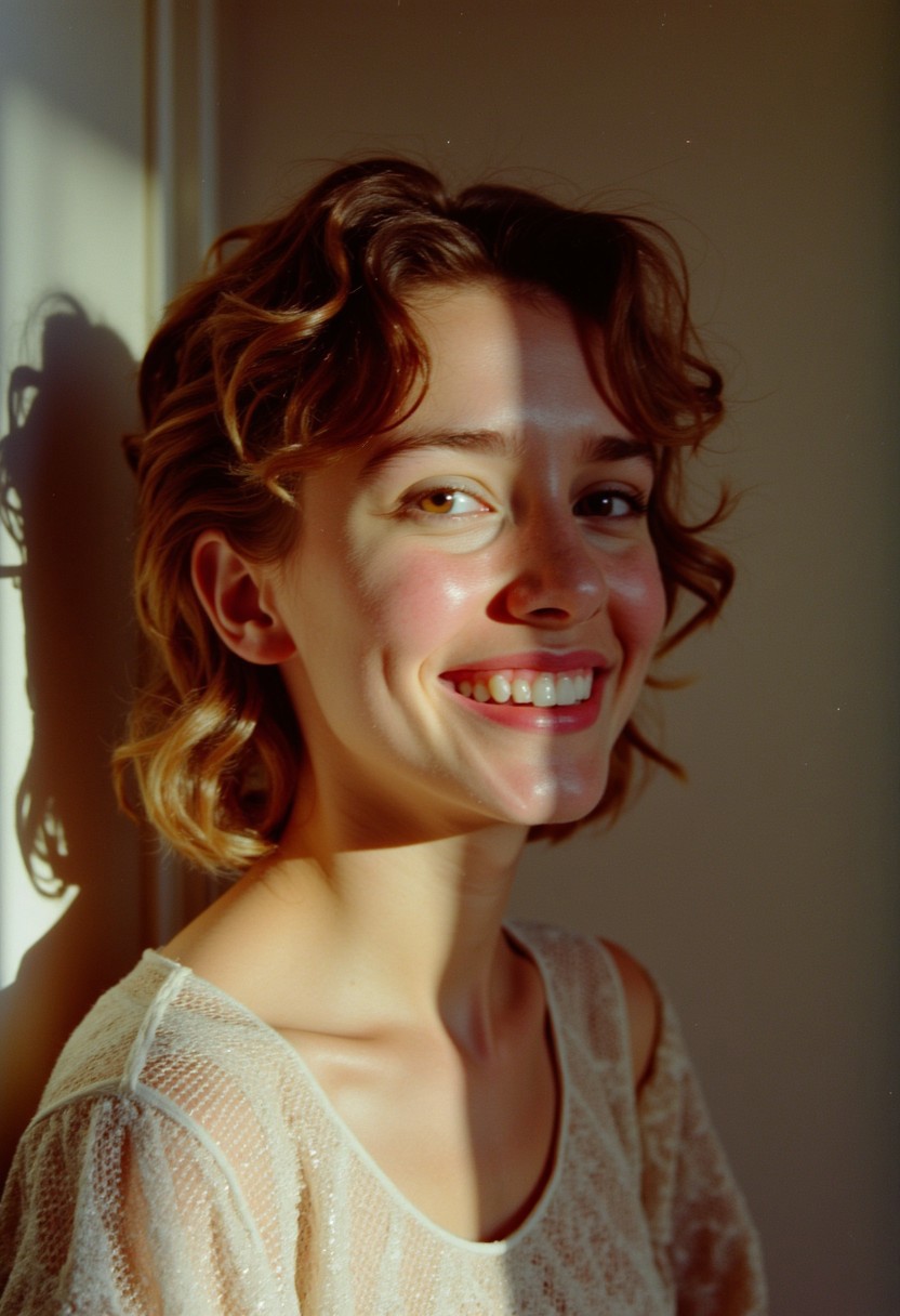 c41_hasselblad_portra400_FLUX, instagram photo an 20 y.o. french woman, happy & natural beauty, film grain, soft shadows