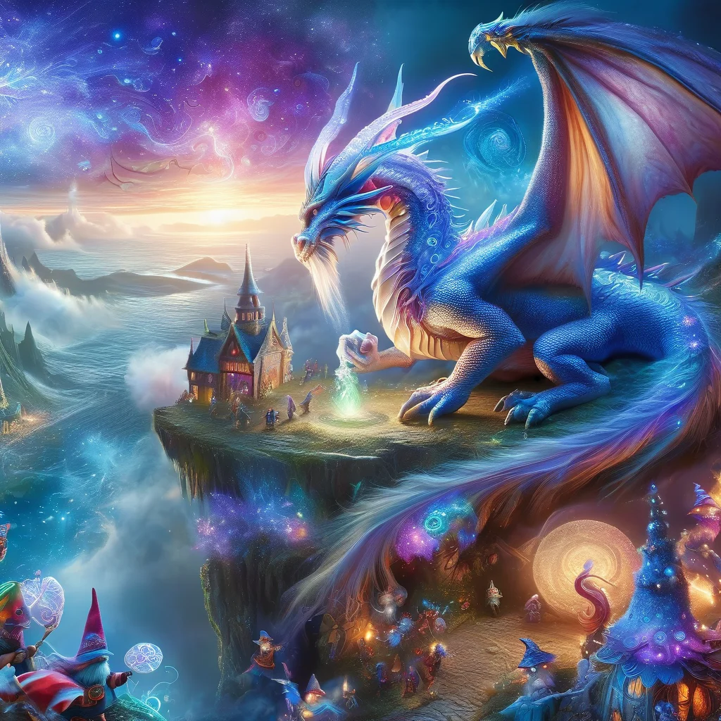 (best quality)++, (masterpiece)++, (detailed)+, elf on the shelf fighting a Dragon, (fantasy illustration)1.3, enchanting Dragon battle elf on the shelf, mystical battle, (many gnomes battling)1.4 (whimsical charm).4 Otherworldly charm, mystical sky, (Luis Royo)1.2, (Yoshitaka Amano)1.1, moonlit night, soft colors, (detailed cloudscape)1.3, (high-resolution)1.2 (gnomes battling everywhere)1.2 , <lora:DonM3t3rn1tyXL-v1.1:0.8> DonM3t3rn1tyXL <lora:DonMD1g174l4sc3nc10nXL:0.8> DonMD1g174l4sc3nc10nXL <lora:Dragons:0.8> dragon <lora:EnvyMagicalXL01:0.8> magical <lora:FantasyLandscape:0.8> FanLan