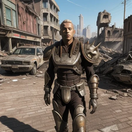 <lora:Metal_Armor_Fallout:0.8> falloutmetal, armor, gray armor, breastplate, gloves, full_armor, male, destroyed town, ruined buildings, standing, green sky, city streets, destroyed cars, character portrait,  <lora:gender_slider_v1:-1>,, best quality, masterpiece, detailed, 8K, uhd, (extremely detailed CG unity 8k wallpaper),(masterpiece), (best quality), (ultra-detailed), (best illustration), detailed face, skin pores, detailed skin, detailed eyes, high quality eyes, good quality hands, high resolution, great anatomy