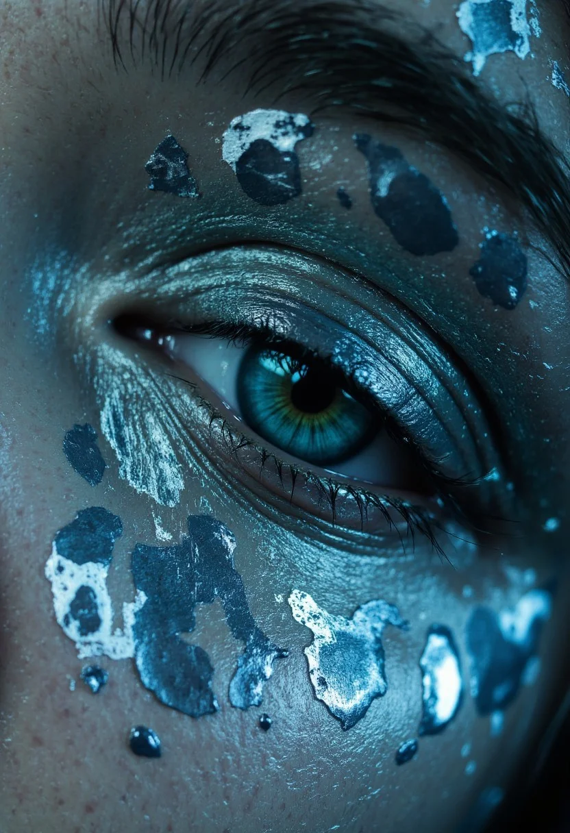 Eyes painted with a design of liquid mirrors, where the lids are covered in a reflective, mercury-like substance that ripples and distorts like a living pool, reflecting impossible scenes of floating castles. The lashes are made of mirrored shards, refracting light chaotically, and her irises are endless voids of reflection, pulling in the viewer’s gaze. Shot in a surreal, reflective light setup with a Sigma fp L, .sig file, highlighting the liquid, reflective distortions.
, aidmarealisticskin, aidmabaldursgate3