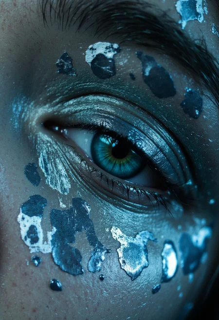 Eyes painted with a design of liquid mirrors, where the lids are covered in a reflective, mercury-like substance that ripples and distorts like a living pool, reflecting impossible scenes of floating castles. The lashes are made of mirrored shards, refracting light chaotically, and her irises are endless voids of reflection, pulling in the viewer’s gaze. Shot in a surreal, reflective light setup with a Sigma fp L, .sig file, highlighting the liquid, reflective distortions.
, aidmarealisticskin, aidmabaldursgate3