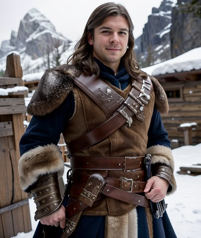 solo mid shot portrait photo of a whiterun guard from skyrim
fantasy background, charming smirking
by Carl Barks and Arthur Tress ultra realistic highly detailed intricate photorealistic analog style photograph sharp focus on eyes, cinematic lighting