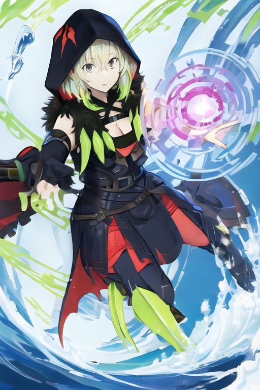 solo, 1girl, solo_focus, (((masterpiece))), ((best quality)), ((ultra-detailed)), ((too_many)):16, high resolution, absurdres, highres, ultra-detailed 8k unity wallpaper, 
gloves
diabellestarr
hood
cleavage
detached sleeves
mask