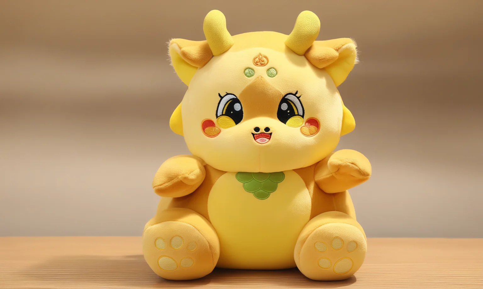 <lora:plushstuffedcd_xl-000006:0.8>,a (plushstuffedcd_xl,plush stuffed toy:1.2) chinese dragon,gold theme,standing on a table,chinese zodiac,solo,in office,long-focus,tilt-shift,miniature,cute and lovely,still life,from front,looking at viewer,no humans, emotional,harmonious,high budget,moody,epic,gorgeous,perfect lighting,realistic,photorealistic,photographic,photo (medium),real,moody lighting,volumetric lighting,reality ray tracing,8K,HDR,UHD,masterpiece,best quality,highly detailed,high resolution,finely detail,extremely detailed,ultra detailed,wallpaper