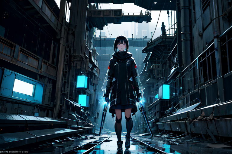 highly insanely detailed, masterpiece, top quality, best quality, highres, 4k, 8k, RAW photo, (very aesthetic, beautiful and aesthetic),  
tsutomu nihei,nihei_tsutomu,blame!,blame gakuen!,abara,TNstyle,sidonia_no_kishi,gauna,gauna mech,letterboxed,fence,light particles,cables,tubes,industrial pipes,bridge,machinery,bones,toha heavy industries,dark sky,black sky,walkway,dystopia,destroyed,blm,science fiction,decrepit,futuristic,vast scenery,perspective,no human, 
<lora:blameLora_v10:0>, 
(1girl:1.3), 
solo focus, 
(pure blue background,transparent background:1.2),âââ