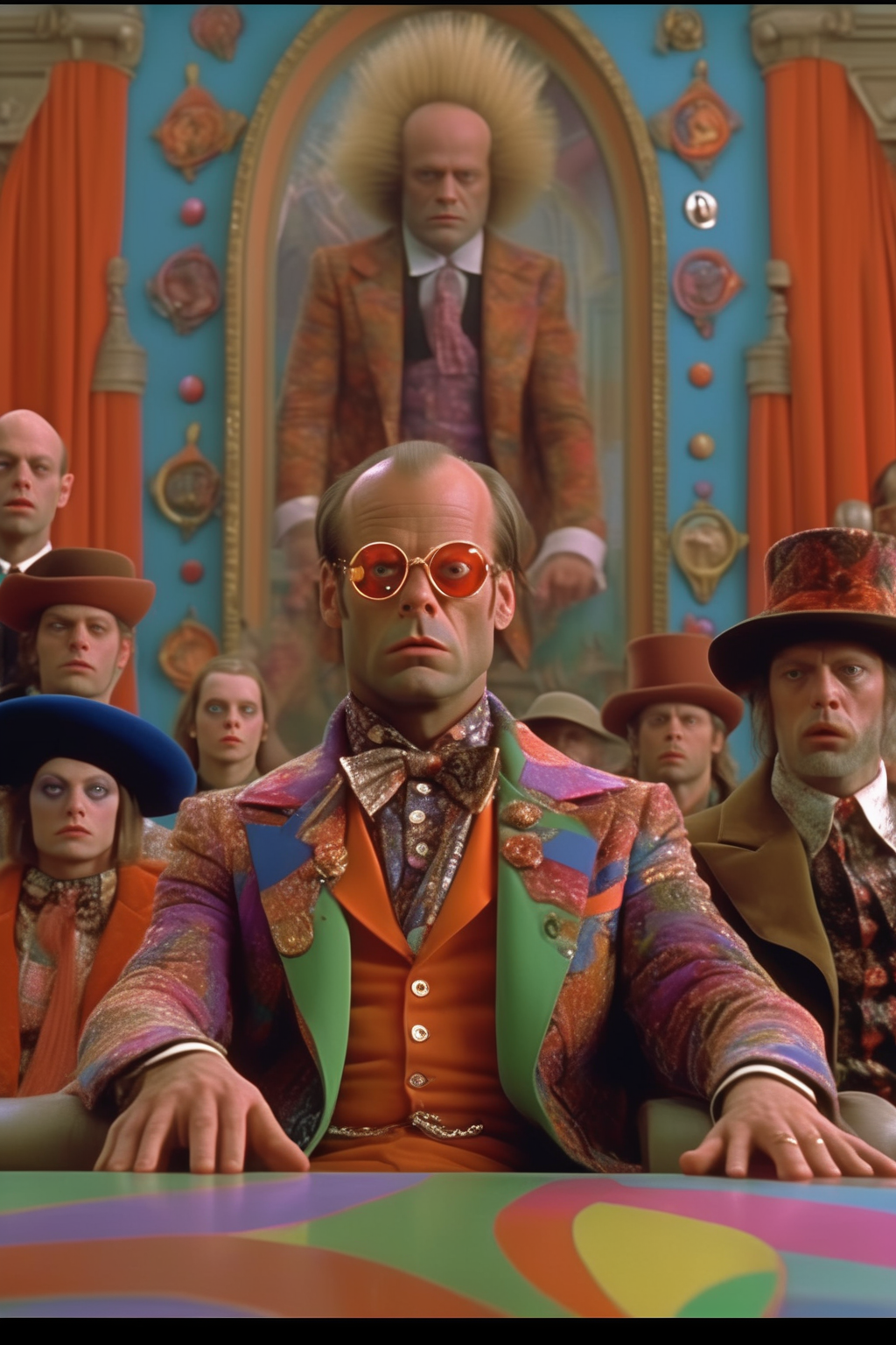 <lora:Terry Gilliam Style:1>Terry Gilliam Style - Terry Gilliam's film still transports us to a whimsical courtroom scene. The frame captures a dapper criminal, dressed in a Gucci outfit, stealing the limelight with his undeniable charm. The backdrop is a visual extravaganza, featuring a kaleidoscope of vibrant colors, offbeat characters, and surreal details that are quintessential to Gilliam's visual storytelling. The atmosphere is charged with a zany energy as the plot unfolds, showcasing the criminal's audacious antics in court. The scene's mood oscillates between hilarity and absurdity, delving into themes of perception, individuality, and the unpredictable nature of justice.film still,Photorealistic