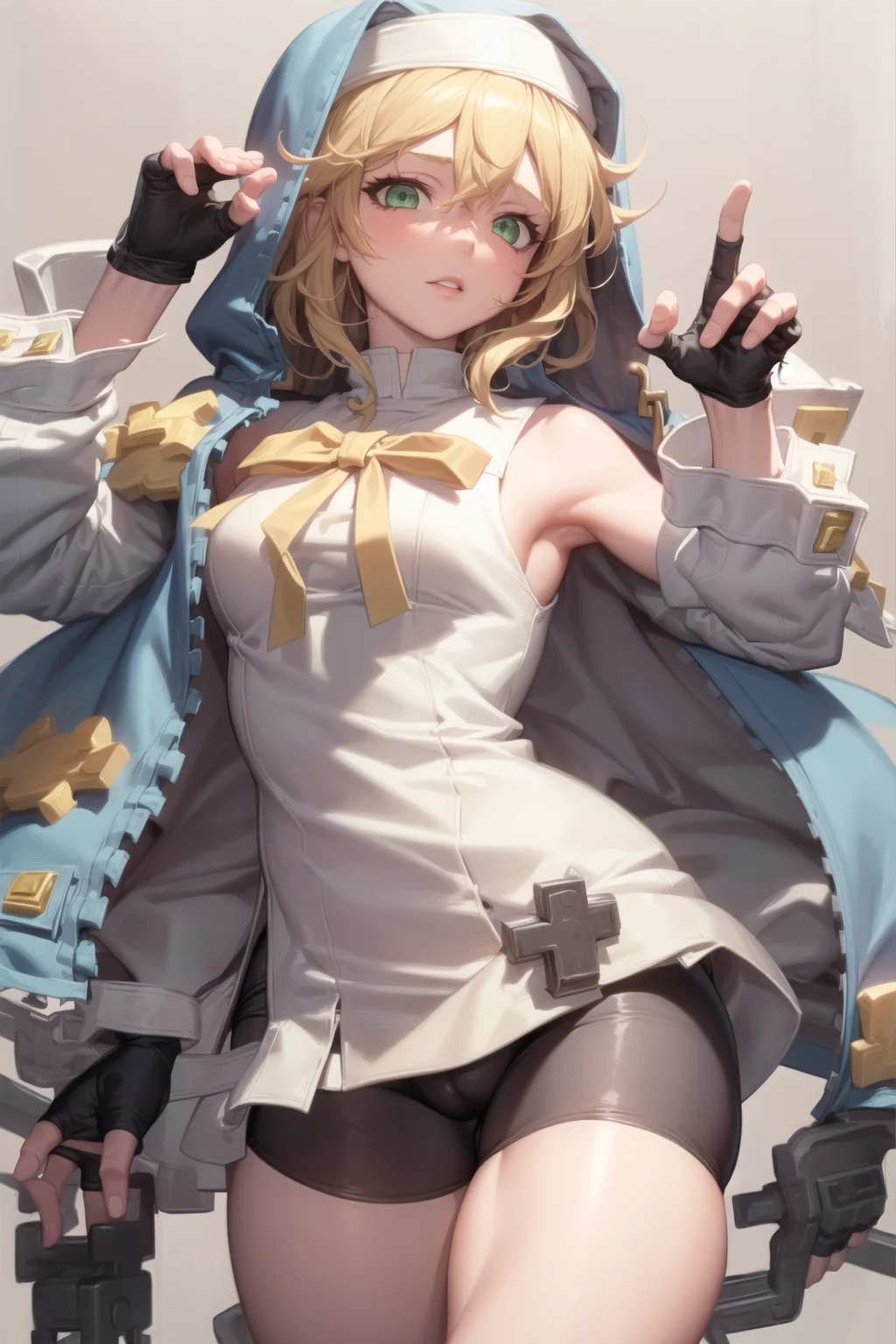 ((masterpiece)), (best quality), (detailed), (1 girl),<lora:WomanNun:1>,bridget \(guilty gear\),blonde hair,fingerless gloves,green eyes,teddy bear,bike shorts