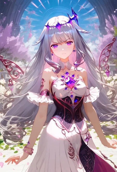 score_9, score_8_up, score_7_up, score_6_up, Expressiveh, ultra detailed, high resolution, absurdres, masterpiece, 
1girl, beautiful, aesthetic, dynamic pose, perfect hands, beautiful hands, perfect anatomy, looking at viewer, petite, short, thin, slim, detailed face, beautiful face, detailed eyes, beautiful eyes, 
bijou, long hair, dynamic hair, silver hair, purple highlight, purple eyes, small breast, detailed outfit, embellished outfit, heels,
beautiful scenery, aesthetic scenery, detailed background,
depth of field, realistic, realistic background, colorful background, vibrant background, windy,
hands curled up, hands by waist, angry, blush,