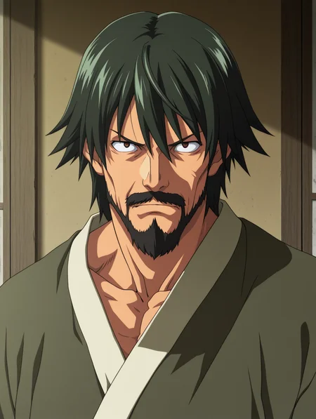 masterpiece, best quality, amazing quality, (anime coloring, 2D, anime:1.1), Saisyu Kusanagi, facial hair, 1 boy, solo, male focus
