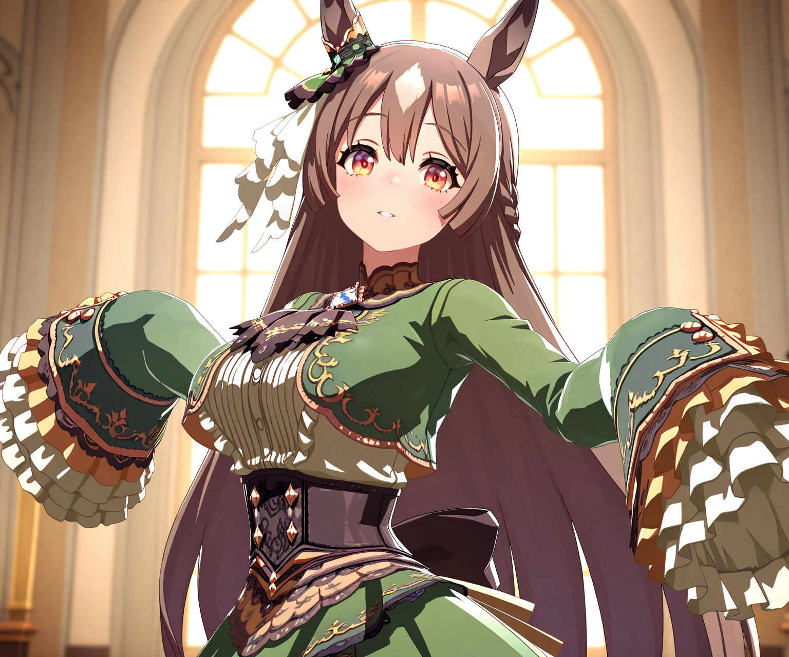 masterpiece, best quality, amazing quality, , 1girl, solo, looking at viewer,    <lora:Satono Diamond in game style 3D:1> ummsmingame, 3d, satono diamond \(umamusume\)