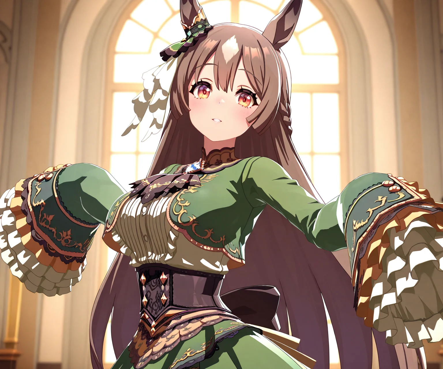 masterpiece, best quality, amazing quality, , 1girl, solo, looking at viewer, <lora:Satono Diamond in game style 3D:1> ummsmingame, 3d, satono diamond \(umamusume\)