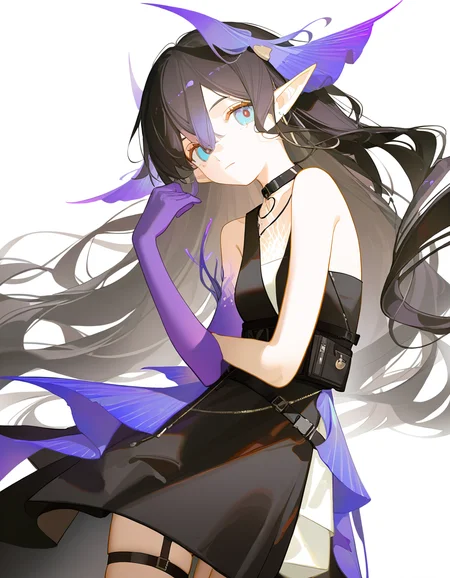 1girl,solo,looking at viewer,simple background,white background,cowboy shot,highmore,single glove,purple gloves,<lora:highmore-000010:1>,, masterpiece, best quality, very aesthetic, absurdres,newest, incredibly absurdres,, (ningen mame:0.65),(tianliang duohe fangdongye:0.9),ask \(askzy\),(chen_bin:0.748),(void 0:1.1),(nixeu:0.63),(sy4:1.3),(mignon:0.677)