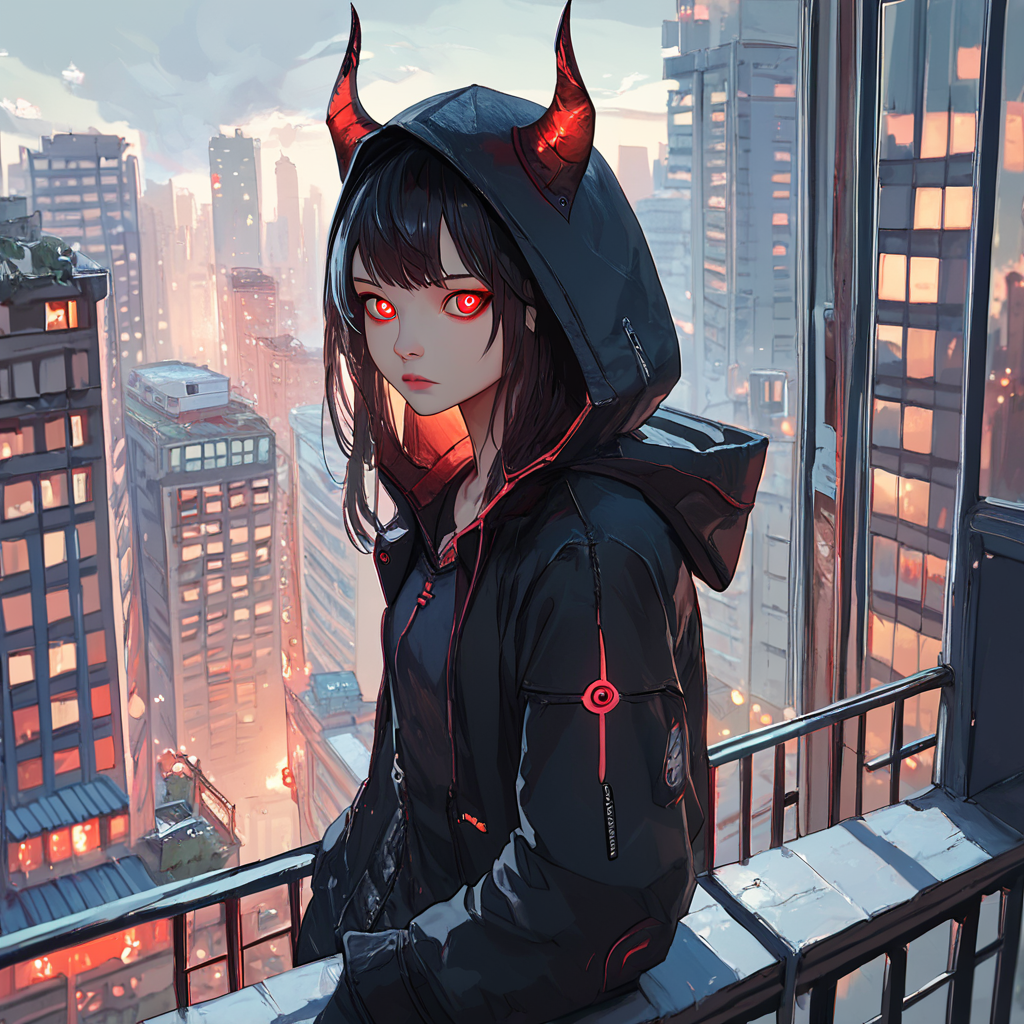 score_9,score_8_up,score_7_up,
LowKeyLights_v2, 1girl,solo,long hair,looking at viewer,bangs,black hair,red eyes,long sleeves,closed mouth,jacket,upper body,outdoors,horns,hood,lips,black jacket,hoodie,glowing,building,scenery,dark red eyes,hooded jacket,hood up,city,railing,cityscape,against railing,dark pupil,eye detail,
, <lora:low-key_lights_v2_pony:0.8>