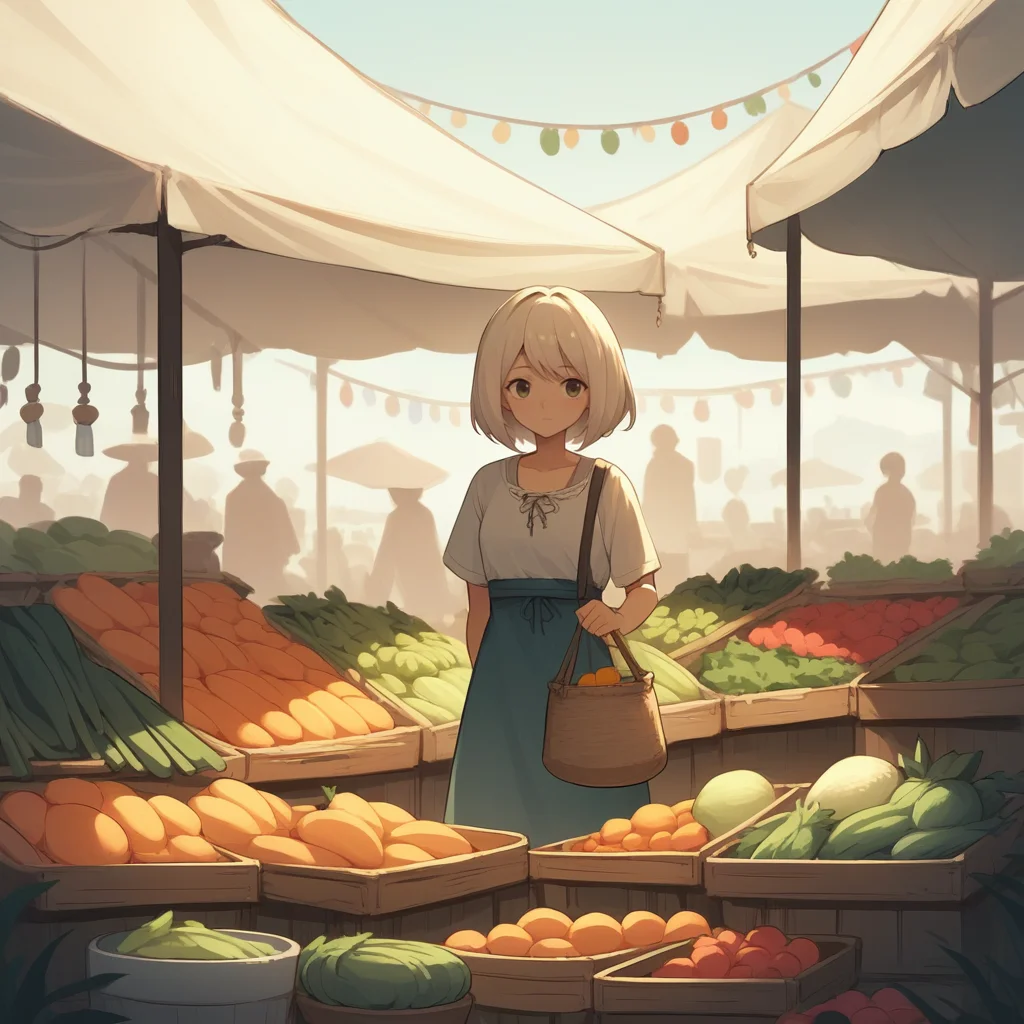 score_9, score_8_up, score_7_up, score_6_up, score_5_up, score_4_up, zPDXL2,source_anime,rating_questionable,cowboy shot,1girl,  <lora:Produce_Market:0.8> m4rket, outdoors, day, fruit, vegetable, market stalls