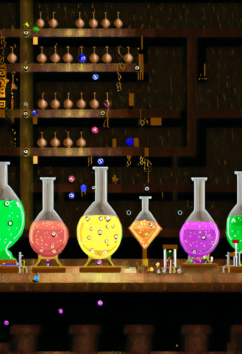 A fantasy wizardâs lab with bubbling potions magical artifacts and mystical tomes <lora:Epic_ZZT_Ultra_XL:1.2>