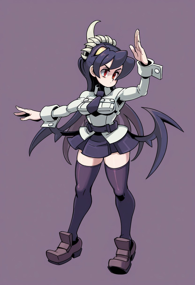 by 770mk, 1girl, solo, pose, filia (skullgirls)