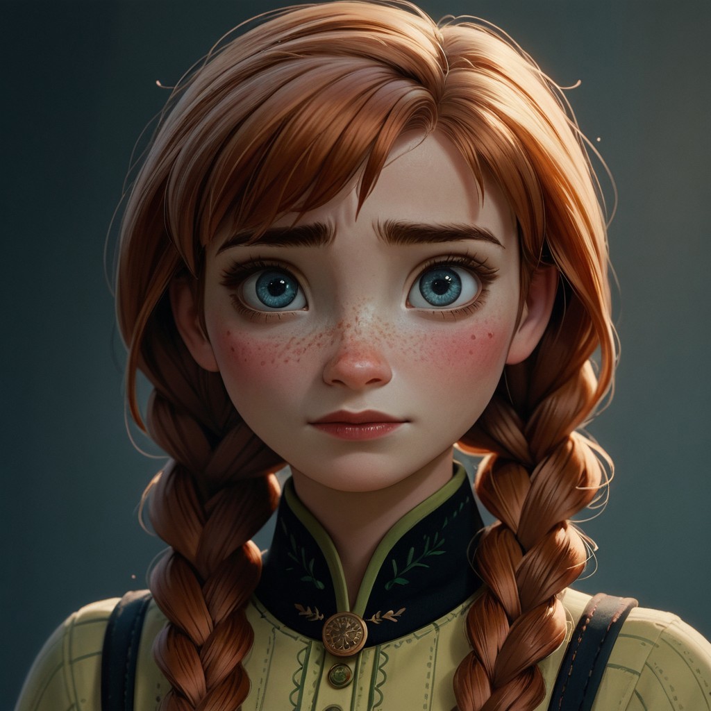 score_9, score_8_up, score_7_up, score_6_up, score_5_up, score_4_up, Anna, freckles, red hair, blushing, portrait, twin braids