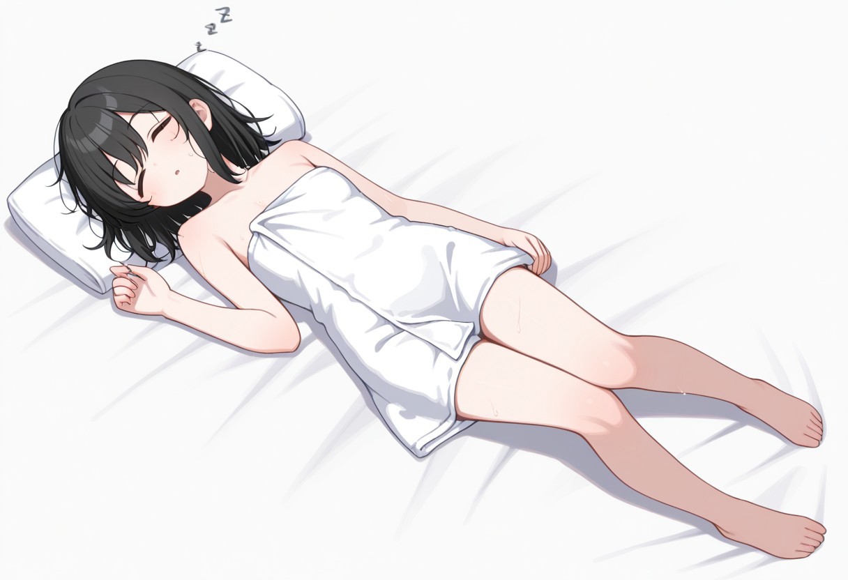 masterpiece, best quality, 32k, high resolution, absurdres, towel pull, sleeping, full body