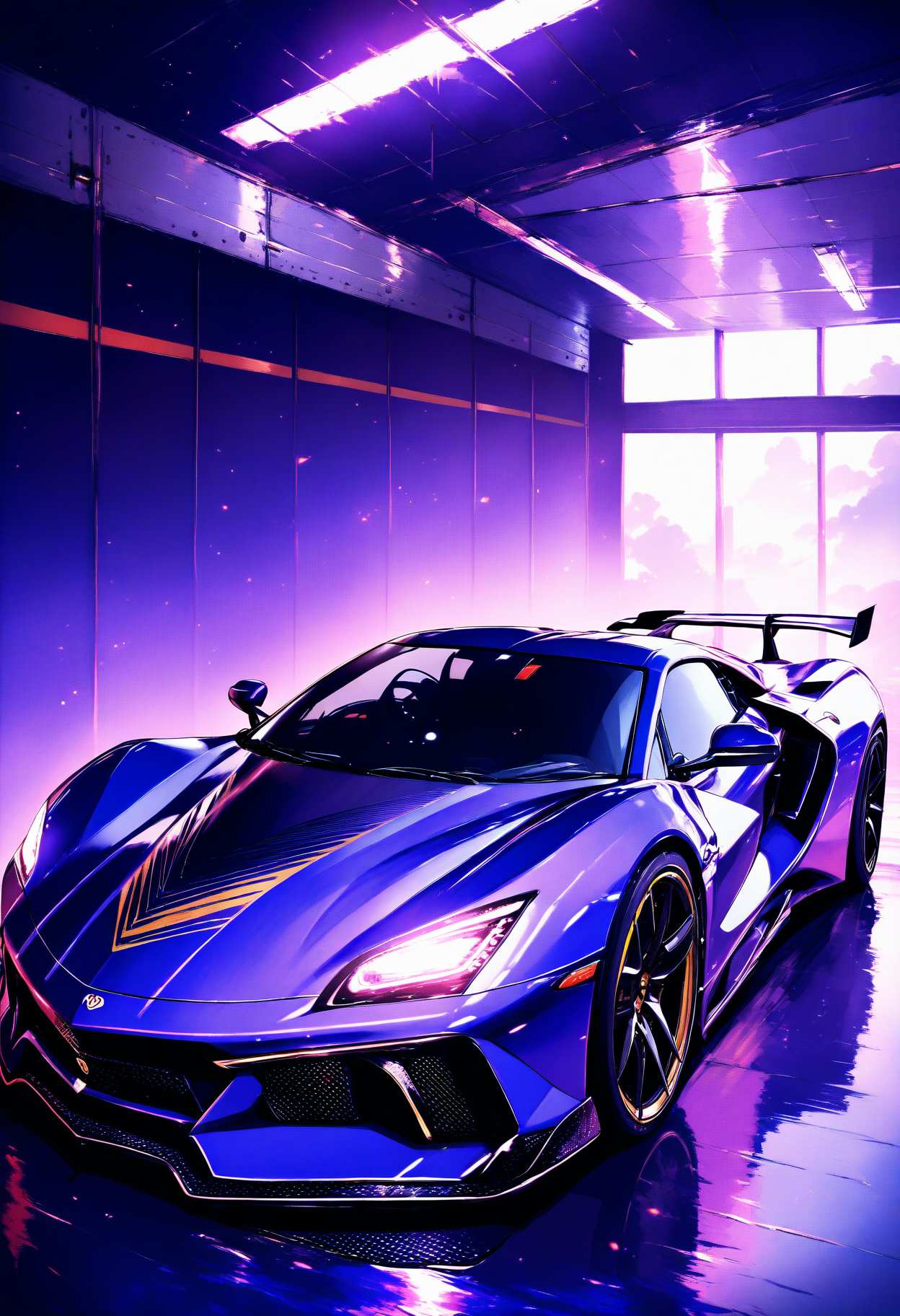 professional 3d model masterpiece,high score,great score,absurdres,  ., a white sports car is parked in a garage with a lot of smoke coming out of it's back [20] ,<lora:R0k00M0t0rV3h1c13HD:1>, (R0k00M0t0rV3h1c13HD, car, ground vehicle, motor vehicle, vehicle focus, Cornelisz Hendriksz Vroom, panfuturism),a picture [2],ceiling [1], . octane render, highly detailed, volumetric, dramatic lighting