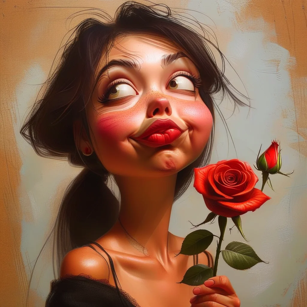 caricart girl with a rose<lora:caricart:1>