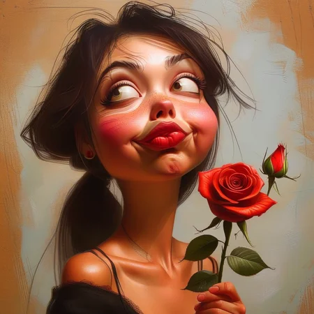caricart girl with a rose<lora:caricart:1>