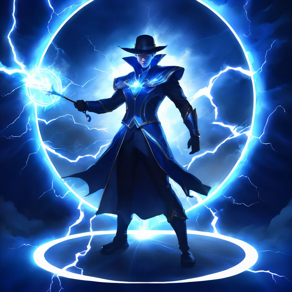 (((masterpiece))),(((best quality))),((ultra-detailed))ï¼SkillIcon, a man stands at the center of an energy shield composed of blue lightning,The magician has a staff, with a black background ,<lora:SkillIcondreamshapelocon-000044:0.6>